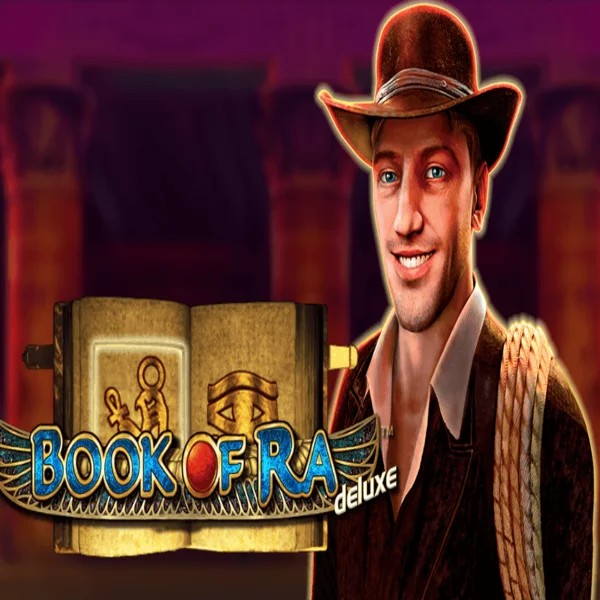 Book of Ra Deluxe online game logo by Novomatic on scoredcasinoo.com