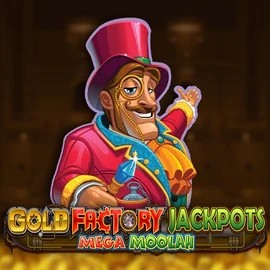 Gold Factory Jackpots Mega Moolah by Aurum Signature Studios, showcased at scoredcasinoo.com – game logo